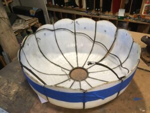 Tiffany style bent slag glass panel repair