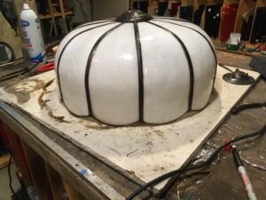 Tiffany style bent slag glass panel repair